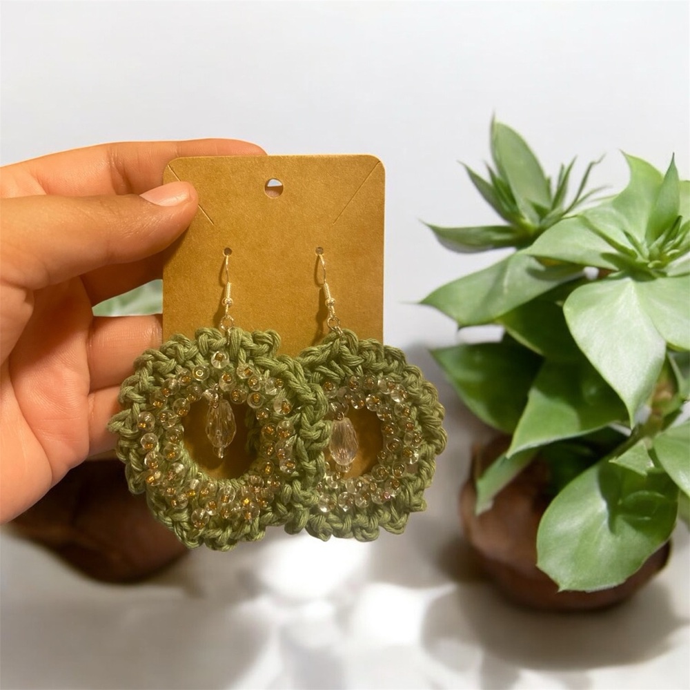 Handcrafted Green Crochet Earrings